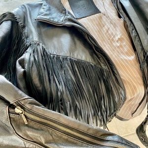 Vintage Black Leather Jacket w/ Fringe